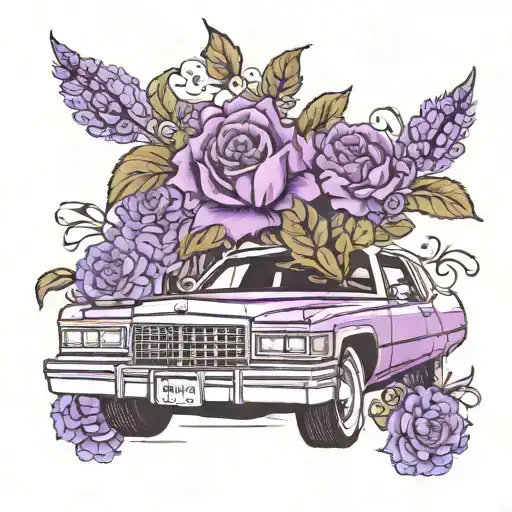 A 1982 Cadillac Coupe Deville With Purple Flowers