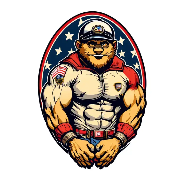 Univesity Of Portland Mascot Wally The Pilot With Muscular Arms Sleeves Ripped Off
