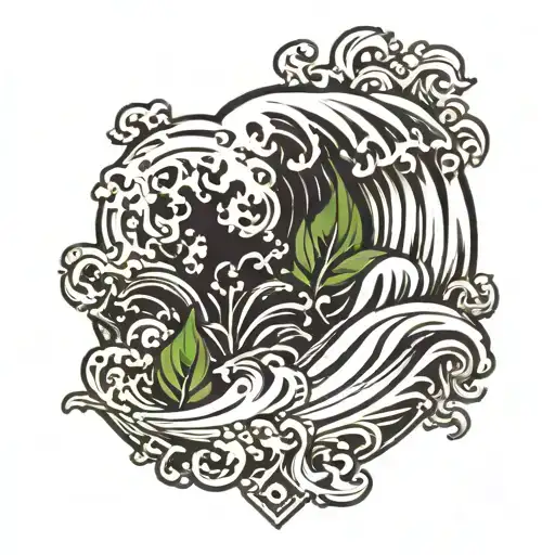 Sea Wave And Ivy Leaf