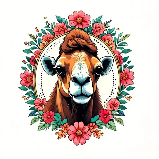 Camel In A Frame Flowers Dots Portrait
