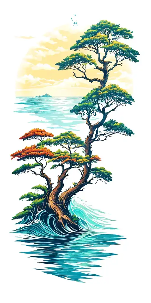 Sea And Trees Growing