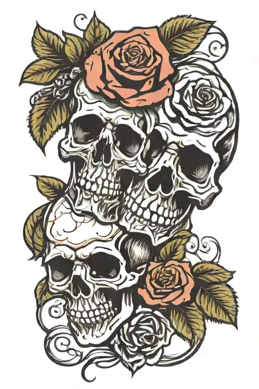 Skull And Rose Intertwined