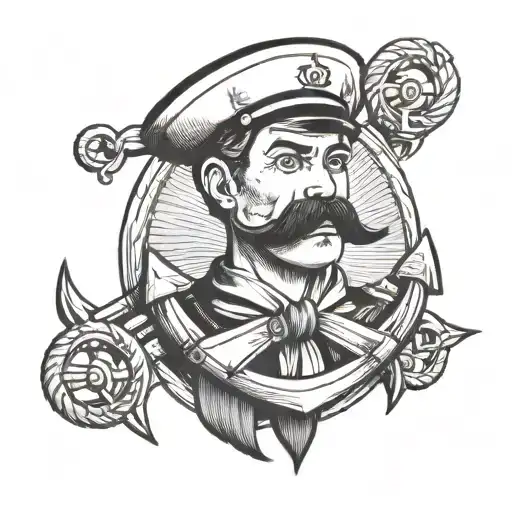A Sailor With A Moustache And An Anchor Tattoo On His Shoulder