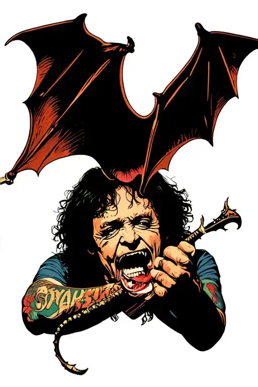Ozzy Osbourne Pretending To Bite A Bat On Old School Style Art