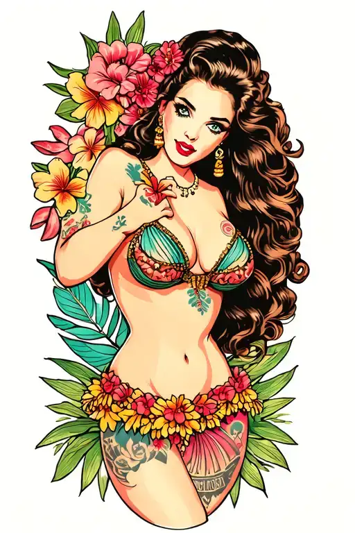 Hula Pin Up Girl With