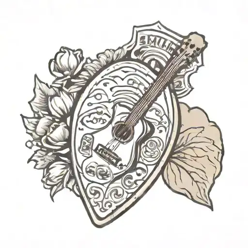 Guitar Pick With Gaming And Hiking Inside Representing