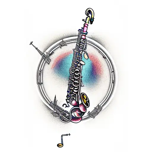 Alto Saxophone With Treble Clef And Music Bars
