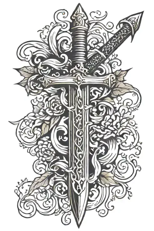 Sword With Vines And Flames Around It