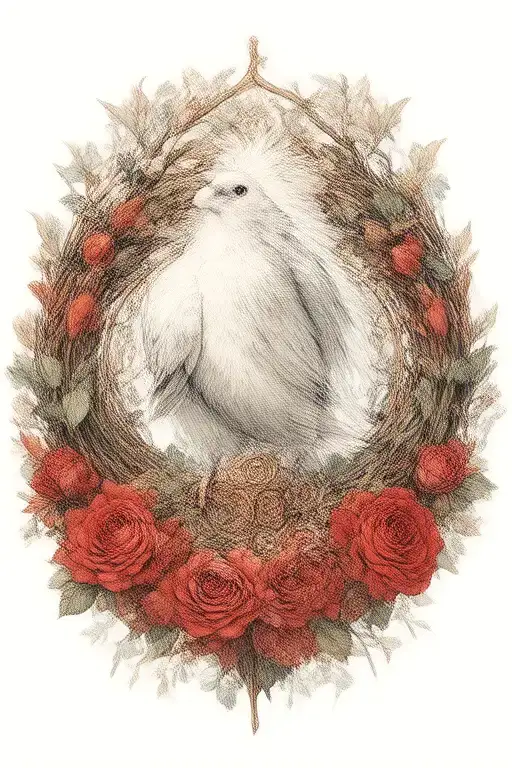 Wreath Of Roses A Seated Dove Perched Gothic