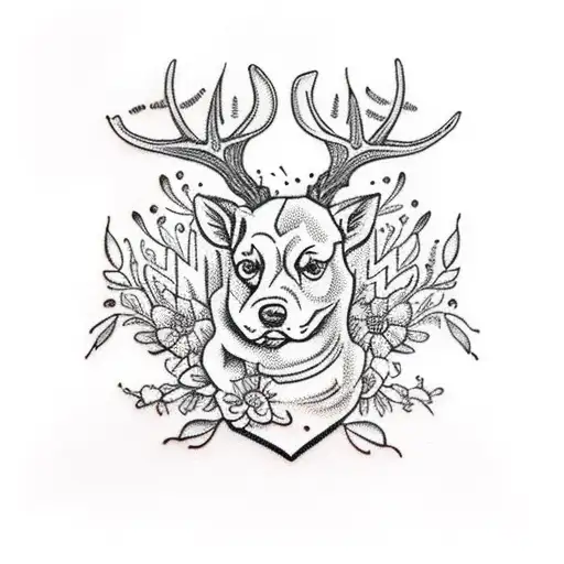 A Gun With Intricate Floral Patterns And A Deer Antler Handle