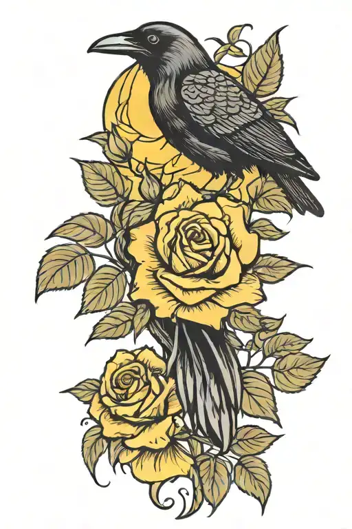 Crow And Yellow Rose