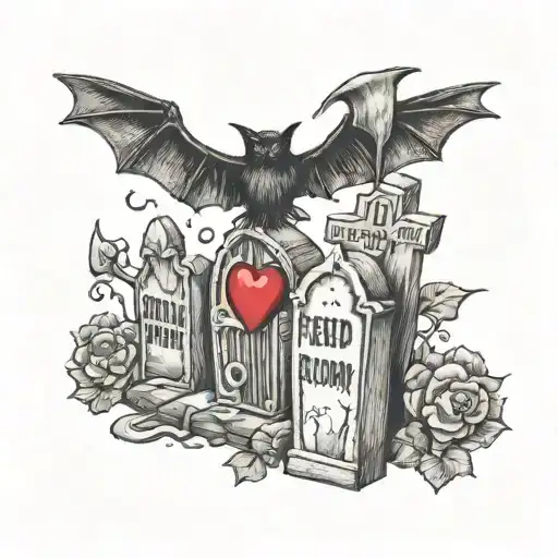 Redrum With Gravestones And Bats Flying