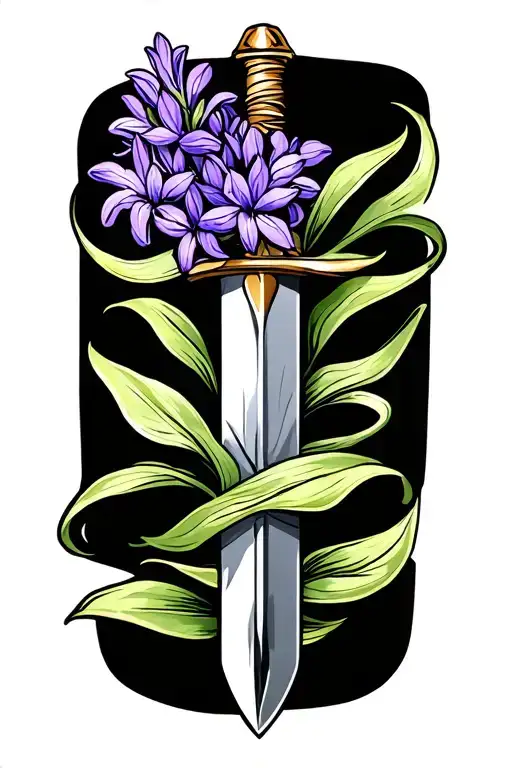 Purple Hyacinth Flower Wrapping Around A Dagger