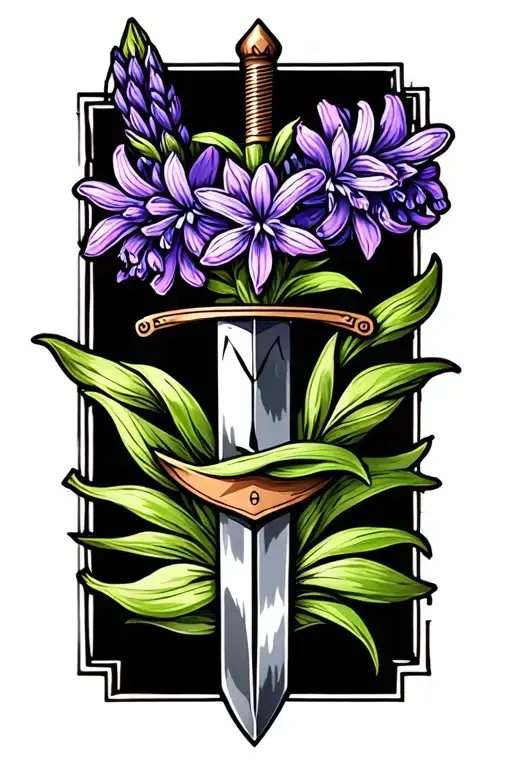 Purple Hyacinth Flower Wrapping Around A Dagger