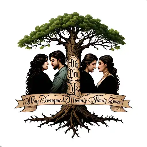 Family Tree With 4 People Names Intertwined And Thorny Letters