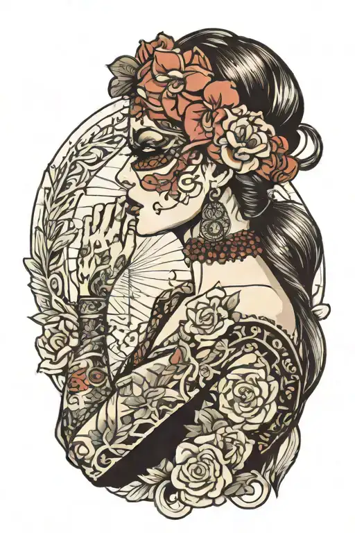 A Girl With A Blindfold In Profile Holding