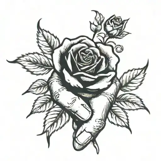 Rose On Back Of Hand With Vines Around The Fingers