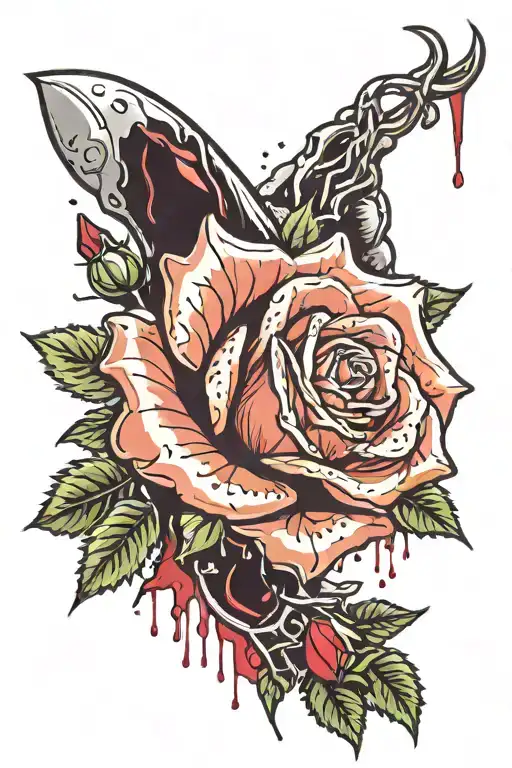 Hand Grasping Thorny Rose While Blood Drips Down Arm
