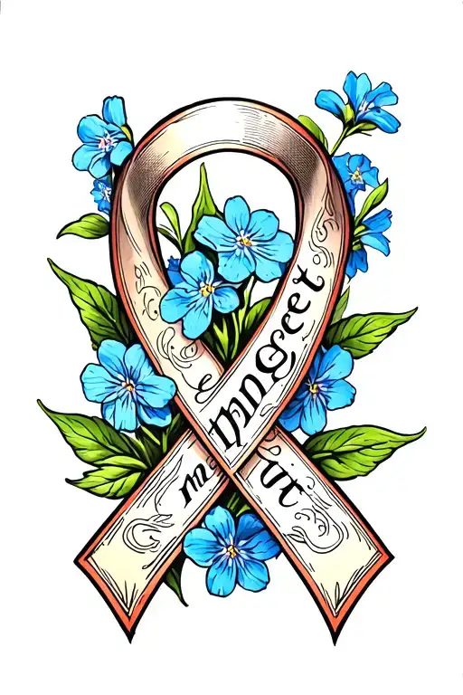 Alzheimers Ribbon Wrapped Around Forget Me Not Flowers