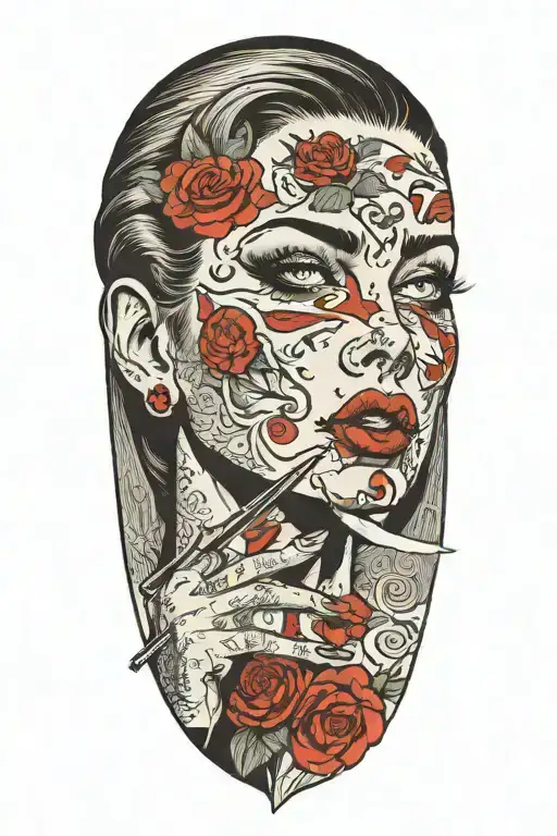 Sexy Woman Cutting Her Face With A Knife