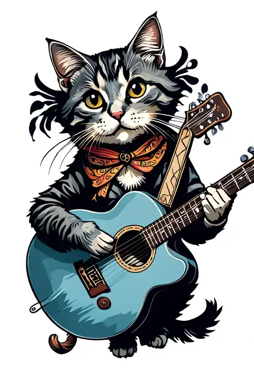 Cat Playing A Guitar