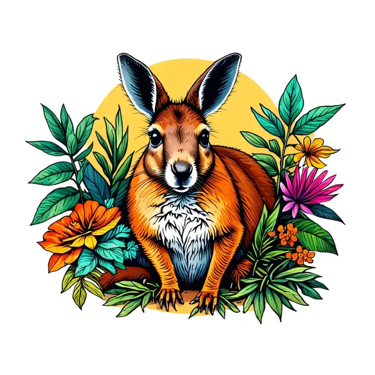 Joey Kangaroo With Native Australian Plants