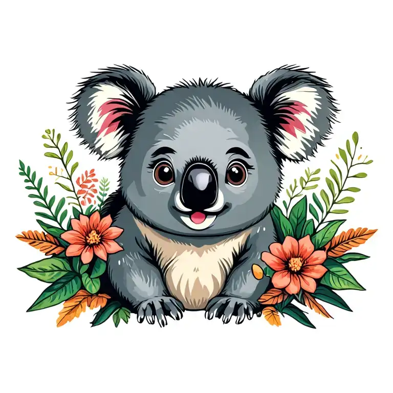 Cute Koala With Native Australian Plants Growing