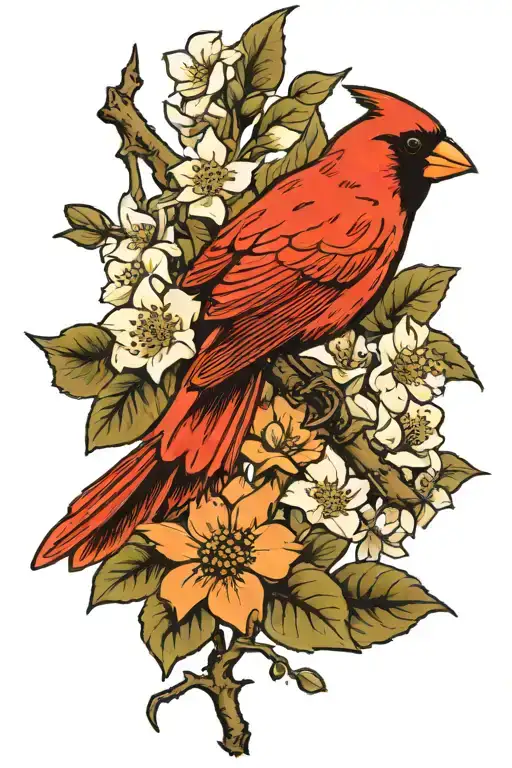 Cardinal With Dogwood Branch