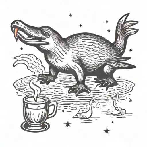 A Platypus Sipping A Martini Under A Crescent Moon