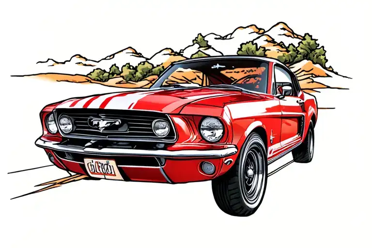 50 Mustang Red Driving Fast