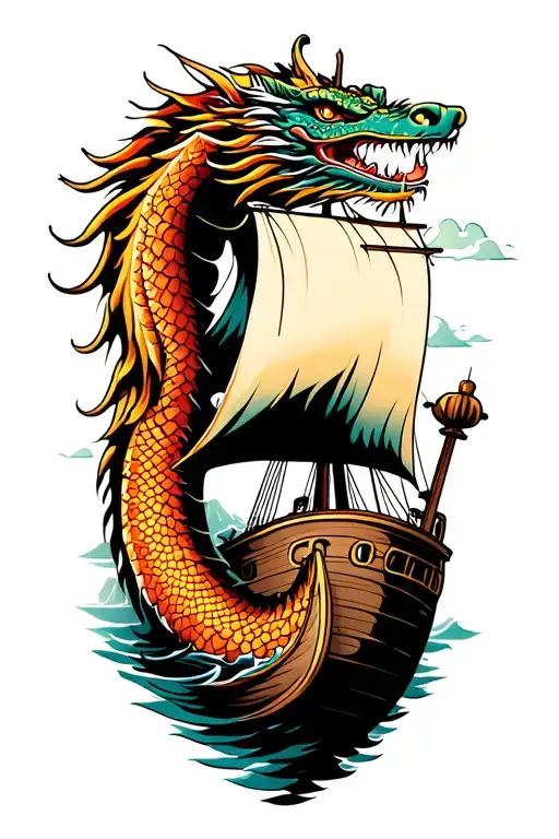 Dragon Sailing Ship Maori Patterns