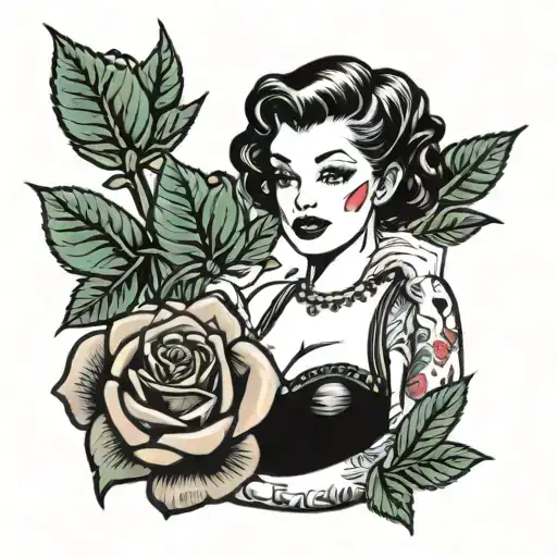 Pin Up Girl Holding Rose