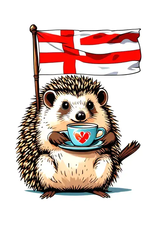 St George Flag Inside A Cute Hedgehog With Cup Of Tea