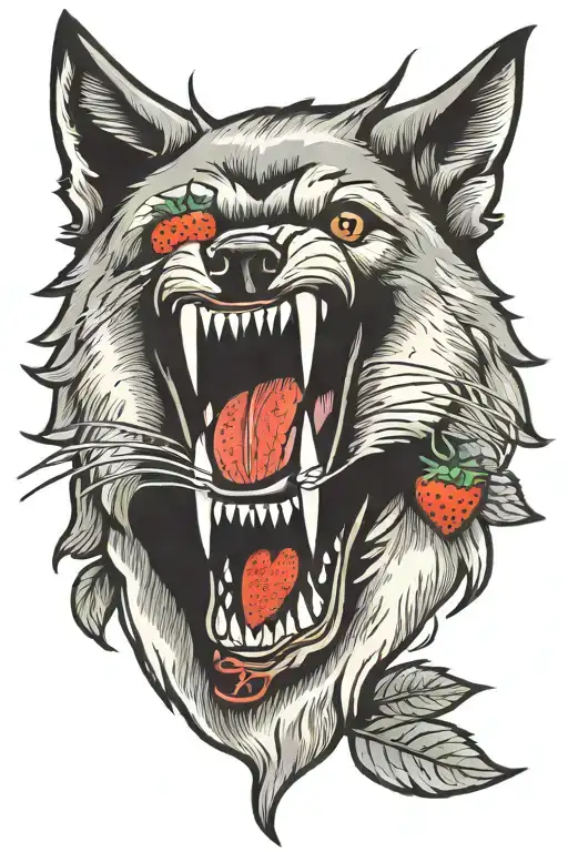 Wolf Strawberry Tongue Coming Tattoo