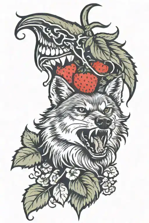 Wolf Strawberry Tongue Tattoo