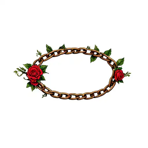 An Oval Frame Chains With Rose Vines Wrapping Around The Chain Frame