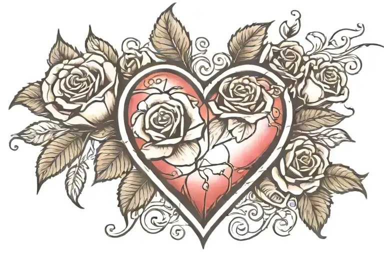 Jewel Heart With Roses And Thorns On Both Sides