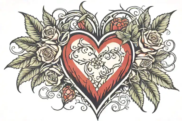 Jewel Heart With Roses And Thorns On Both Sides