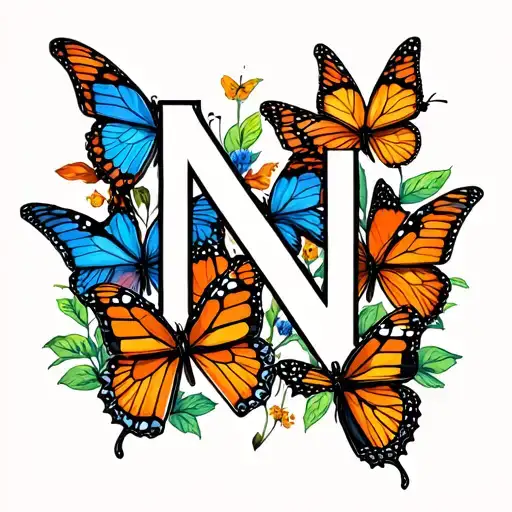 Letter N With Butterflies
