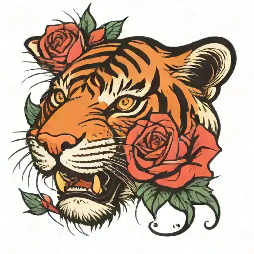 Tiger Head And Roses