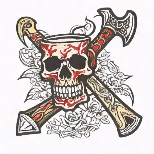 Bloody Ax With Handle Made Of Drum Sticks