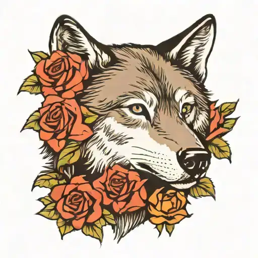 Wolf Head And Roses