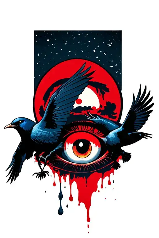 Itachi Uchiya Eye Blood With Crows Flying
