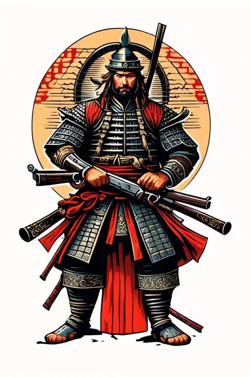Samurai Warrior Holding Guns