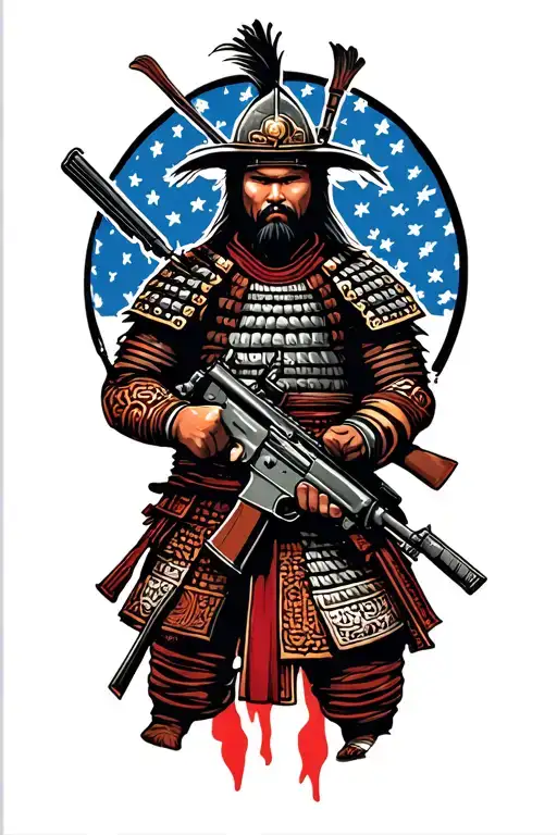 Samurai Warrior Holding Ar 15