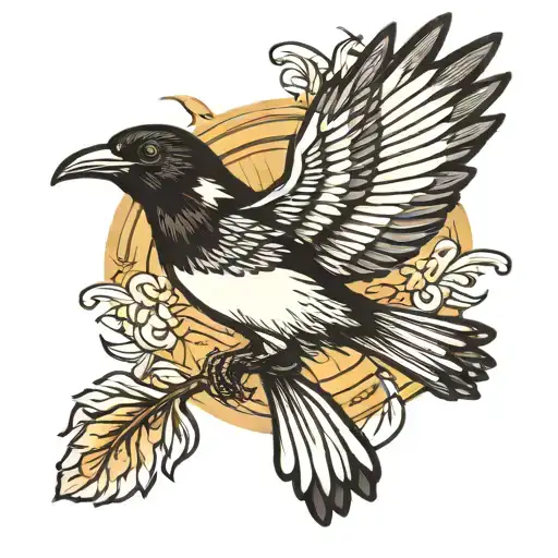 Flying Magpie In Old School Style Small Size