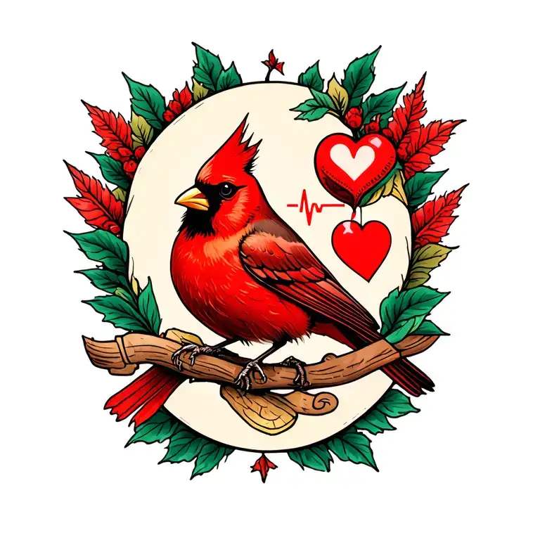 Cardinal With Heartbeat Line