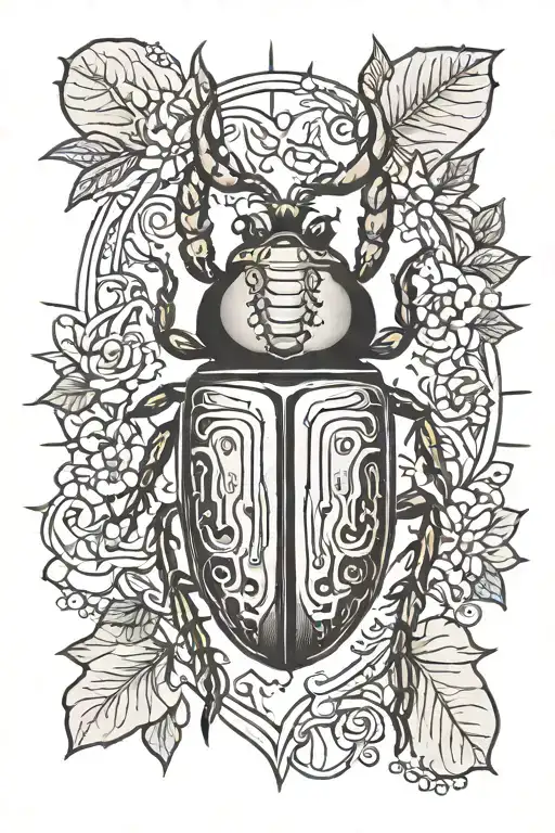 Horned Beetle Heart Surrounded Cute