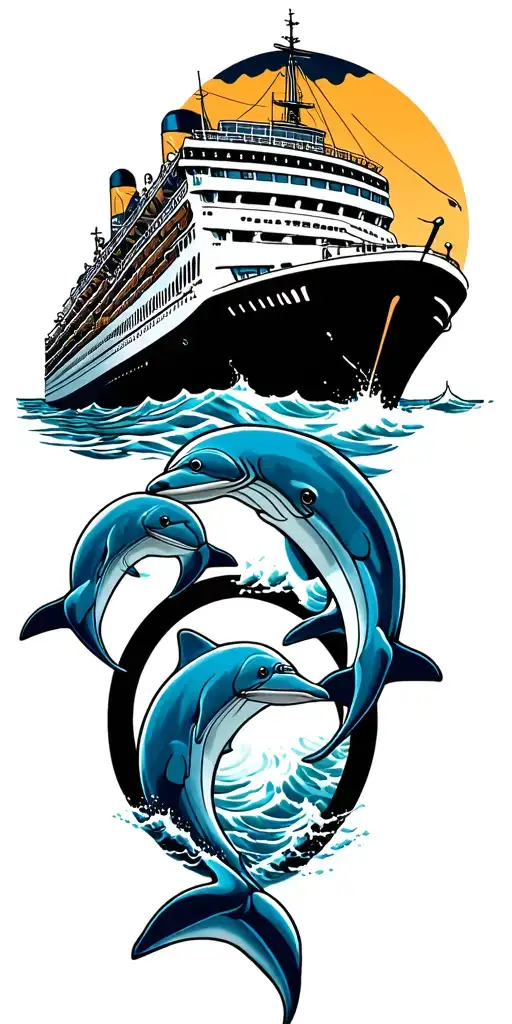 Cruise Ship And Dolphins
