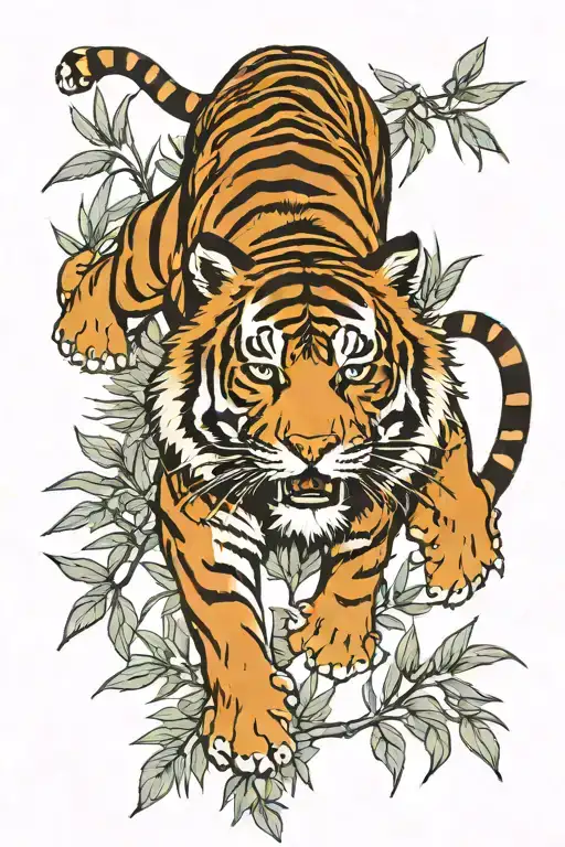 Tiger Surrounded By Bamboo Forest